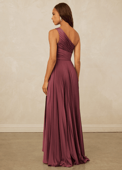 Christian Siriano Bridal for Azazie 1008 Bridesmaid Dresses Merlot A-Line One Shoulder Stretch Satin Dress image2