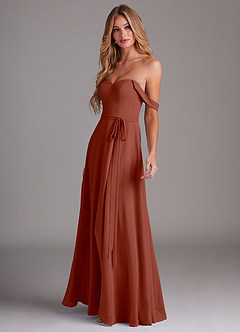 Azazie Aaron Bridesmaid Dresses Auburn A-Line Off the Shoulder Chiffon Convertible Dress image5
