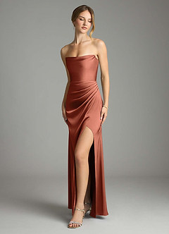 Azazie Leonis Bridesmaid Dresses Clay Mermaid Pleated Stretch Satin Convertible Dress image1