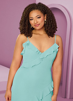 Barbie ♥ Azazie Bridesmaid Dresses Aqua Sheath Chiffon Dress image14