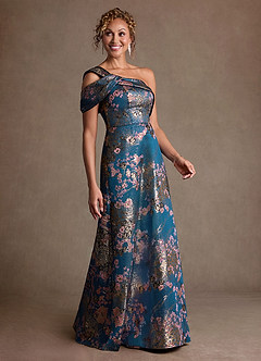 Azazie Yeshe Final Sale Matcha Green A-Line Pleated Floral Jacquard Dress image3
