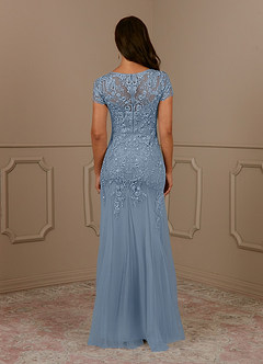 Azazie Laurie vestidos de madre de la novia Vestido de Azul Polvoriento de Tul de Sirena con Scoop Lentejuelas image6