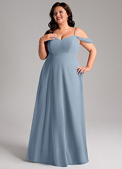 Azazie Marley Bridesmaid Dresses Dusty Blue A-Line Off the Shoulder Chiffon Convertible Dress image14
