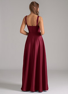 Azazie Shaude Bridesmaid Dresses Burgundy A-Line Pleated Stretch Satin Dress image7