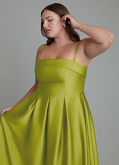 Azazie Lucienne Bridesmaid Dresses Lemongrass A-Line Strapless Stretch Satin Convertible Dress image14