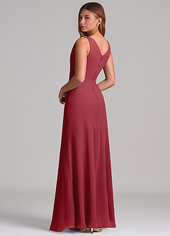 Azazie Nerine Brudtärnklänningar Klä av A-Linje i Chiffong Plisserad Granatäpple image2