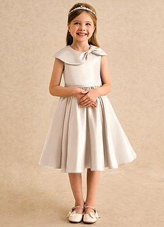 Azazie Acorn Flower Girl Dresses White Alabaster A-Line Pleated Matte Satin Dress image5