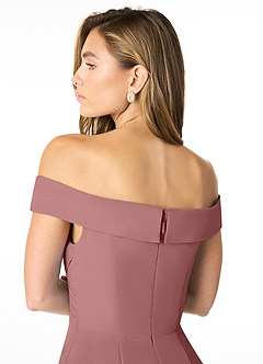 Azazie Lecia Bridesmaid Dresses Desert Rose Empire Off-The-Shoulder Pleated Chiffon Convertible Dress image7
