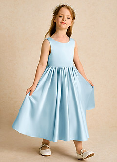 Azazie Doodlebug Flower Girl Dresses Sky Blue A-Line Bow Matte Satin Dress image2