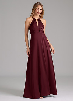 Azazie Evalleen Bridesmaid Dresses Cabernet A-Line Pleated Stretch Satin Dress image3