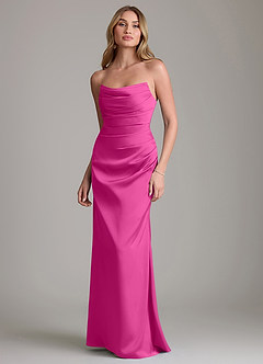 Azazie Lucille Bridesmaid Dresses Fuchsia Mermaid Strapless Stretch Satin Convertible Dress image1