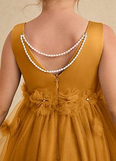 Azazie Lux Flower Girl Dresses Butterscotch A-Line Beaded Tulle Dress image6
