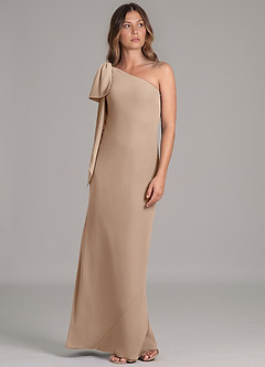 Azazie Capri Bridesmaid Dresses Taupe A-Line One Shoulder Chiffon Dress image5