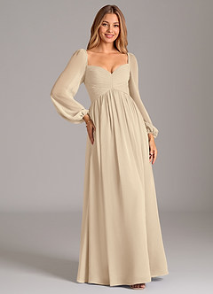 Azazie Alia Bridesmaid Dresses Champagne A-Line Long Sleeve Chiffon Dress image5