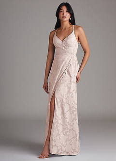 Azazie Davis Bridesmaid Dresses Blushing Pink A-Line Pleated Floral Burnout Dress image1