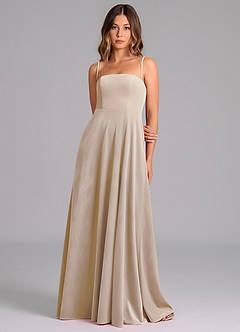Azazie Wren Brautjungfernkleider A-Linie Schulterfrei Samt Kleid Champagner image6