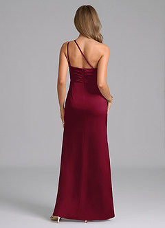 Azazie Eren Bridesmaid Dresses Burgundy Mermaid One Shoulder Stretch Satin Dress image2