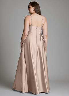 Azazie Amani At-home Try On Dresses Dusty Blue A-Line Pleated Stretch Satin Dress image7