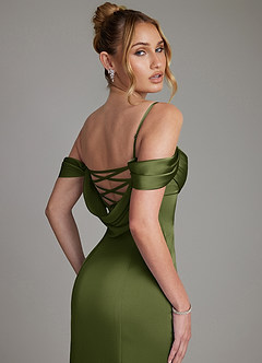 Azazie Nira Bridesmaid Dresses Olive Mermaid Corset Stretch Satin Dress image2