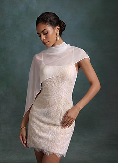 Azazie Bella Wedding Dresses Diamond White Champagne Sheath Tulle Dress image1