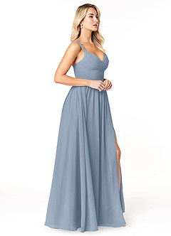 Azazie Chanel Vestidos de damas de honor Vestido de Azul Polvoriento de Gasa de Corte en A con Plisado image4