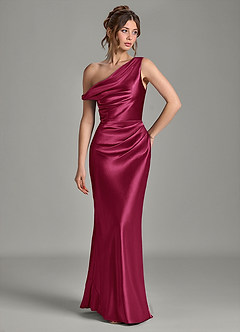 Azazie Emerson Bridesmaid Dresses Burgundy Mermaid Off the Shoulder Metallic Satin Dress image10