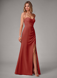 Azazie Haisley Bridesmaid Dresses Terracotta Sheath Off the Shoulder Chiffon Convertible Dress image6