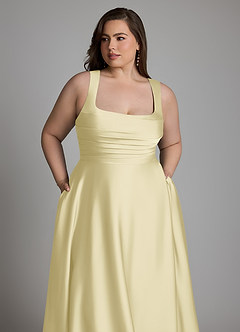 Azazie Azaria Bridesmaid Dresses Lemon Sorbet A-Line Corset Stretch Satin Dress image12