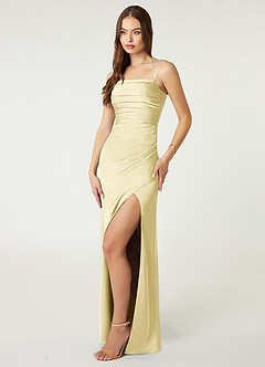 Azazie Desi Brautjungfernkleider Etui Halter Korsett Stretch-Satin Kleid Zitronensorbet image4