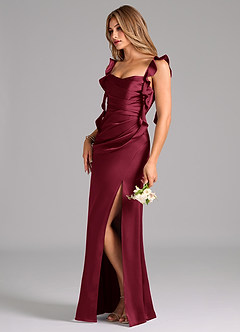 Azazie Jessamine Bridesmaid Dresses Burgundy Sheath Corset Stretch Satin Dress image5