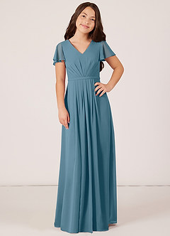 Azazie Peony Junior Robe Trapèze en Mousseline de soie Plissée Bermude image1