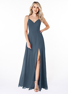 Azazie Lena Abiti da Damigella Abito A-Line in Chiffon Pizzo Blu Nettuno image1