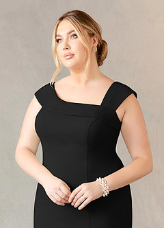 Azazie Ellen Mother of the Bride Dresses Black Sheath Side Slit Stretch Crepe Dress image10