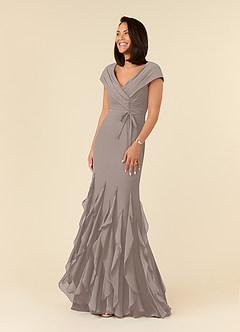 Azazie Bailora Mother of the Bride Dresses Taupe Mermaid Ruched Chiffon Dress image1