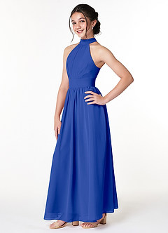 Azazie Iman Junior A-Linie Plissee Chiffon Kleid Königsblau image3