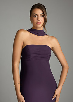 Azazie Saylor Vestidos de damas de honor Vestido de Ciruela de Gasa de Corte Sirena con Sin tirantes image6