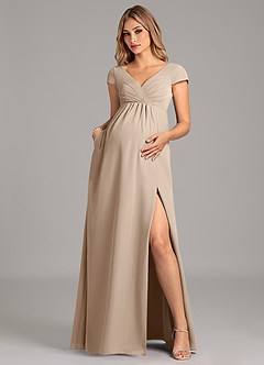 Azazie Allessia Maternity Bridesmaid Dresses A-Line Pleated Chiffon Floor-Length Dress image3