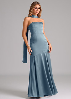 Azazie Shiloh Bridesmaid Dresses Dusty Blue Mermaid Strapless Stretch Satin Convertible Dress image3