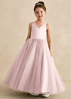 Azazie Peanut Flower Girl Dresses Blushing Pink A-Line Strap Tulle Dress image4
