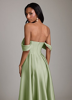 Azazie Loisa Abiti da Damigella Abito A-Line in Raso Elasticizzato a Spalla Scoperta Verde Salvia image4
