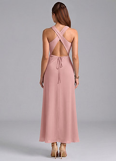 Azazie Evadne 신부 들러리 드레스 쉬스 주름진 쉬폰 발목 길이 드레스 image6