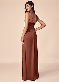 Azazie Aqua Bridesmaid Dresses Clay A-Line V-Neck Pleated Stretch Satin Dress image3