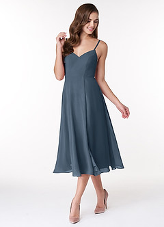Azazie Clarissa Brautjungfernkleider A-Linie V-Hals Chiffon Kleid Neptunblau image4