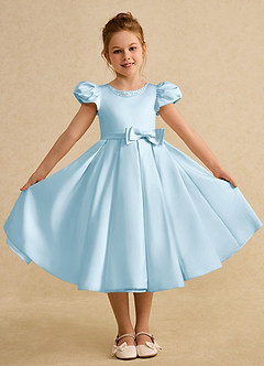Azazie Pearl Blumenmädchenkleider Ballkleid Plissee Matte Satin Kleid Himmelblau image4