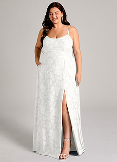 Azazie Moira Jurken voor bruidsmeisjes Jurk van Bloemen Burn-out met A-Lijn Zijsplit Wit image10