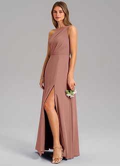 Azazie Phaedra Bridesmaid Dresses Cedar Rose A-Line One Shoulder Chiffon Dress image5