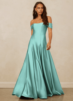 Christian Siriano Bridal for Azazie 1002 Robes de demoiselle d'honneur Robe Trapèze Convertible en Satin extensible Épaule décolletée Aqua image2