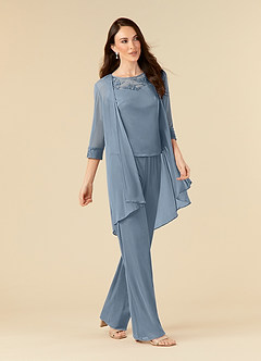 Azazie Frances Kleider für die Brautmutter Overall/Jumpsuit Schaufel Gittergewebe Kleid Staubblau image3