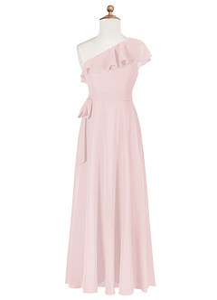 Azazie Eletta Junior Vestido de Rosa Rubor de Gasa de Corte En A con Volante image6