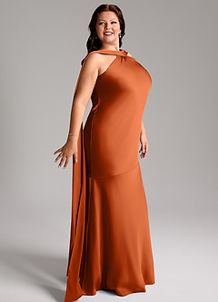 Azazie Kinsley Bridesmaid Dresses Burnt Orange Mermaid Side Slit Stretch Satin Dress image12